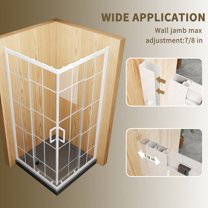 Haven-S 36" x 72" Corner Shower Enclosure,6mm Clear Glass,Double Sliding Shower Doors,White,Not Base,Adjustable