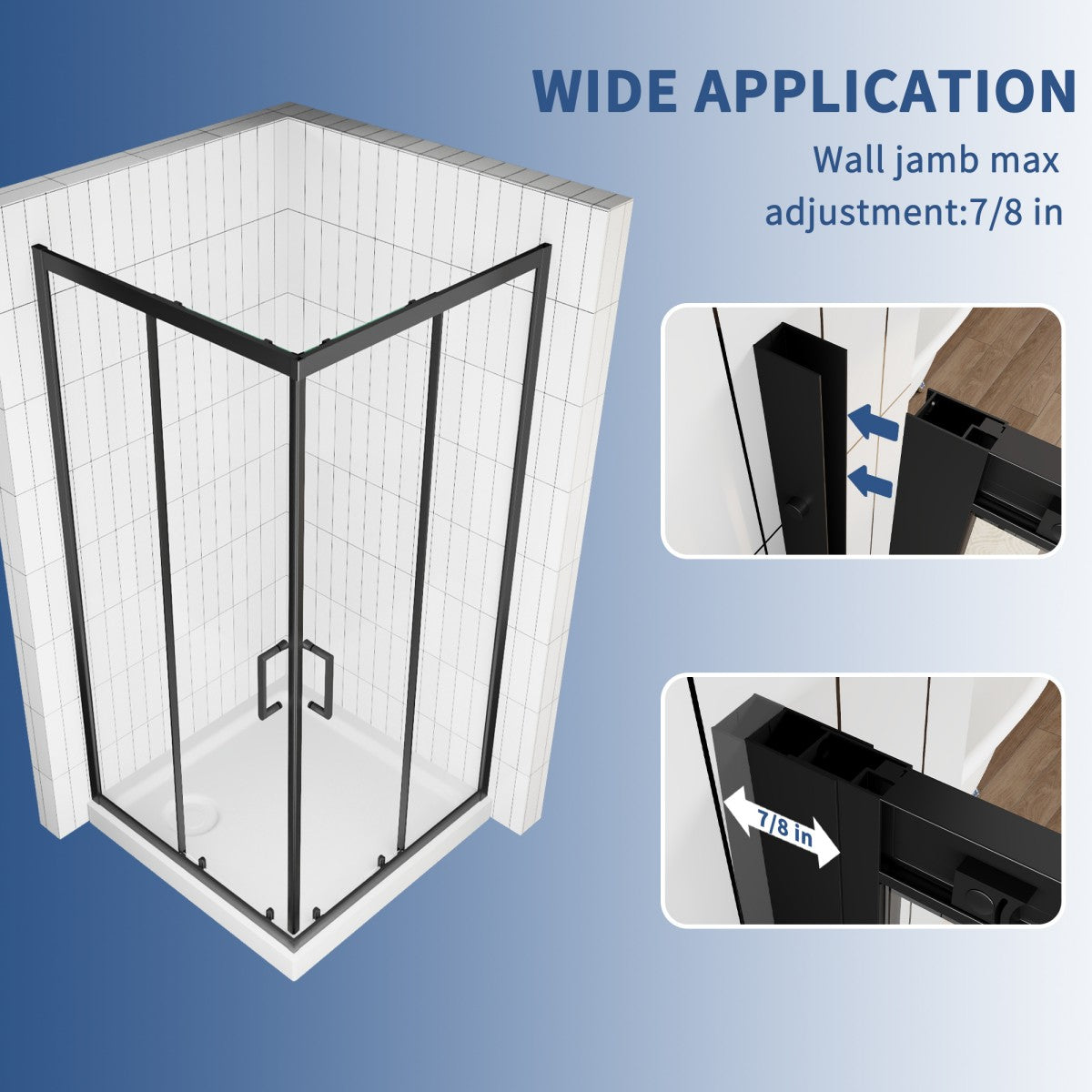 Haven 36" x 72" Matte Black Corner Shower Enclosure,6mm Clear Glass,Double Sliding Shower Doors,Not Base,Adjustable