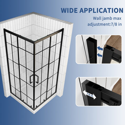 Haven-S 36" x 72" Corner Shower Enclosure,6mm Clear Glass,Double Sliding Shower Doors,Matte Black,Not Base,Adjustable