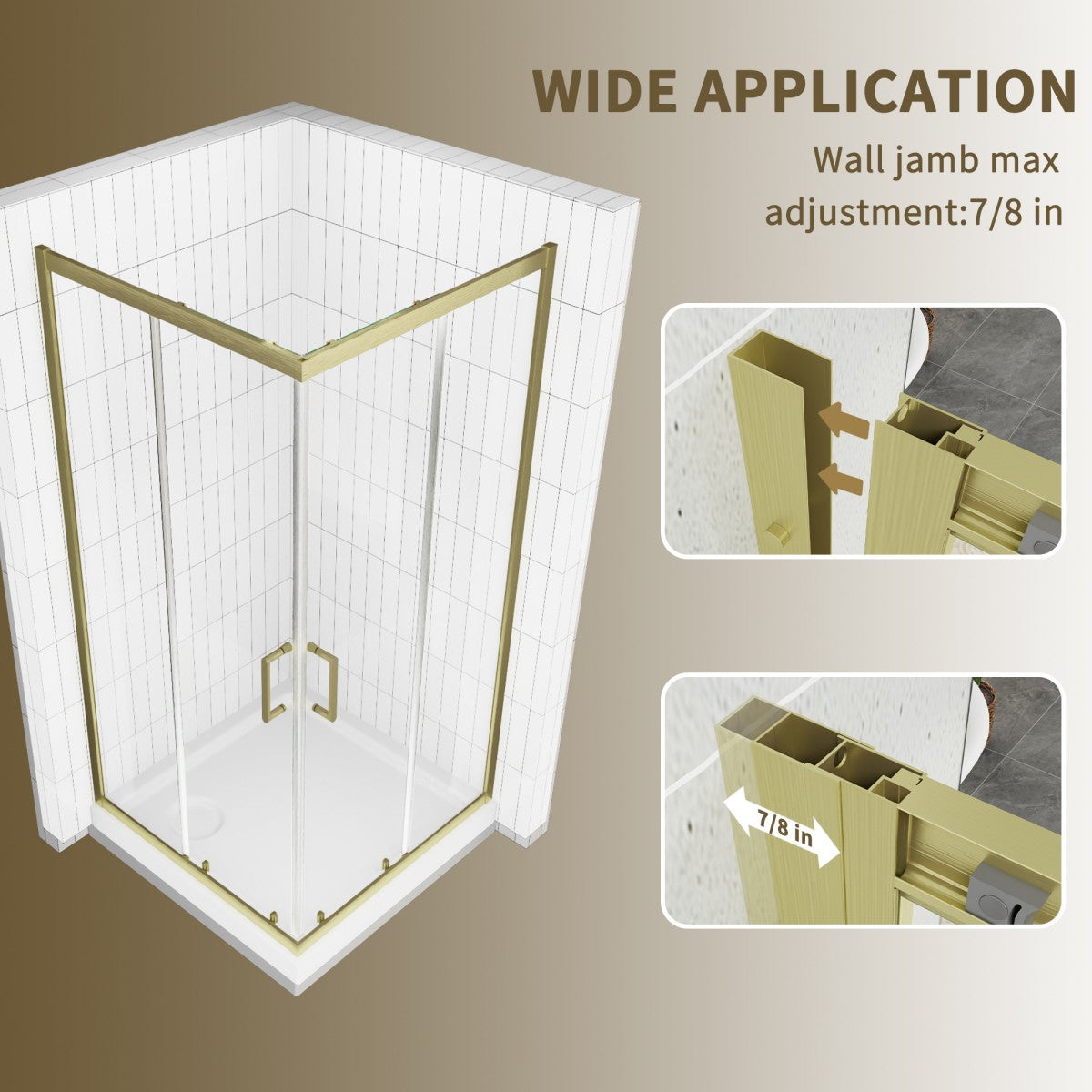 Haven 36" x 72" Corner Shower Enclosure,6mm Clear Glass,Double Sliding Shower Doors,Brushed Gold,Not Base,Adjustable