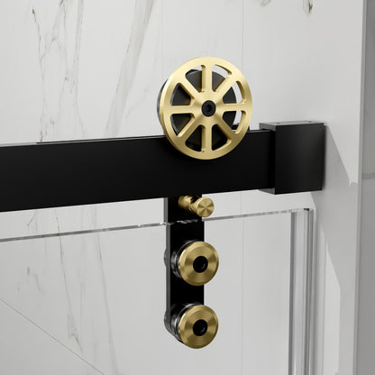 56-60" x 76" Frameless Sliding Shower Doors in Black Gold - Easy Clean Fixed Glass Left | ExBrite Elysian-F Series