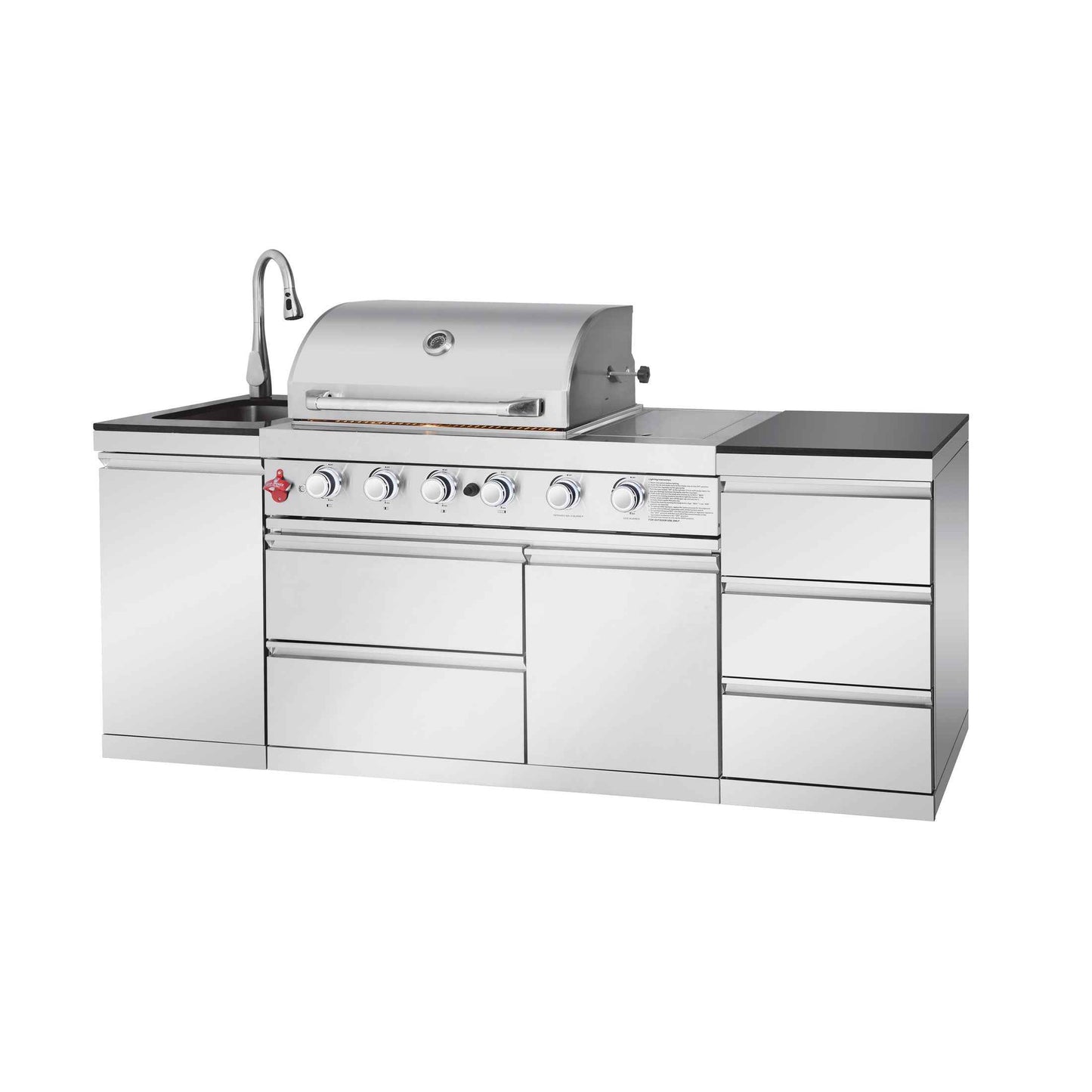 Outdoor Kitchen Island 83.3 Inch 4+1 Burner Propane Gas BBQ Grill 71500 BTU 304 Stainless Steel Silver Color With CSA, ETL Certification + Sink
