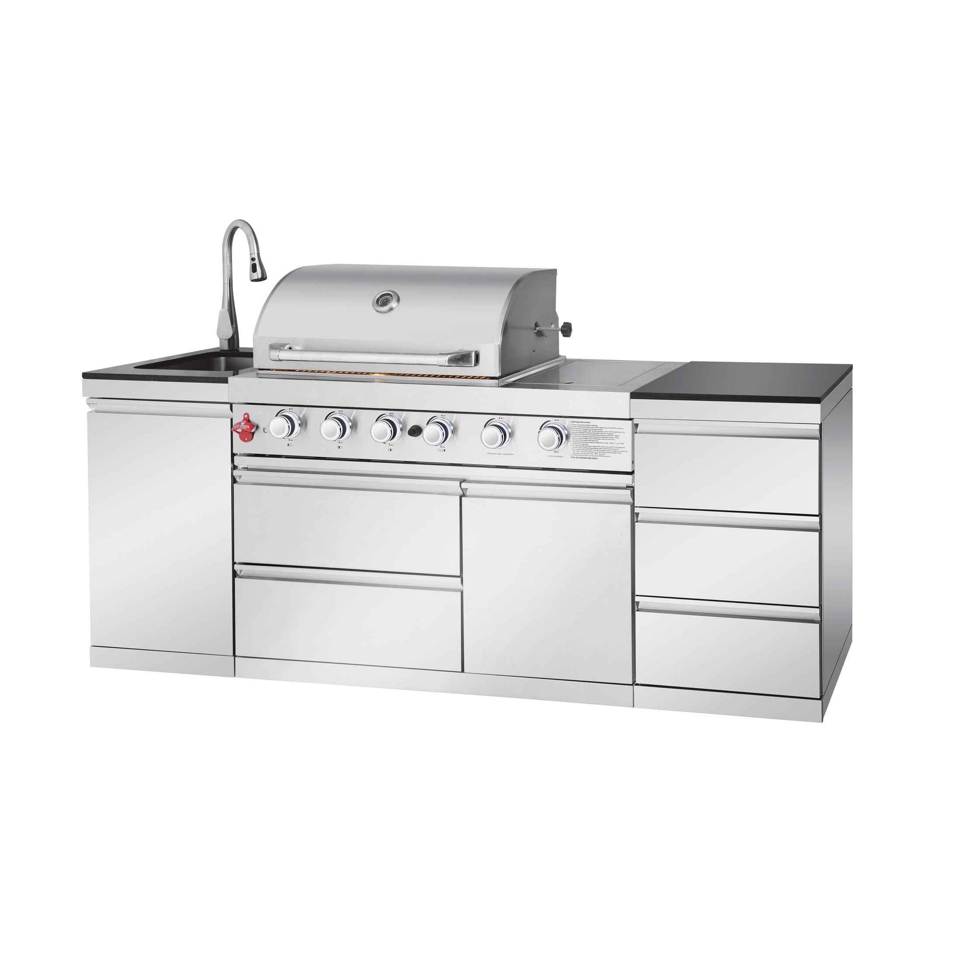 Outdoor Kitchen Island 83.3 Inch 4+1 Burner Propane Gas BBQ Grill 71500 BTU 304 Stainless Steel Silver Color With CSA, ETL Certification + Sink