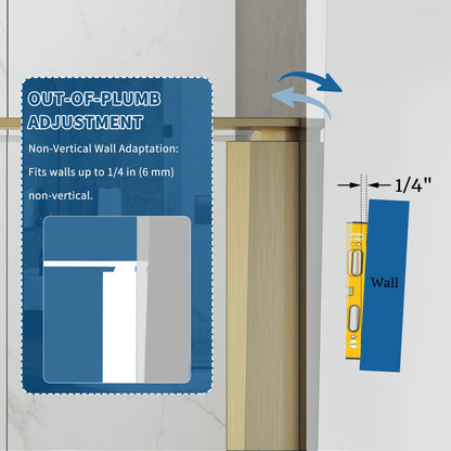 47-48" x 74" Pivot Frameless Shower Door,Brushed Gold,Easy clean|ExBrite Valor Series