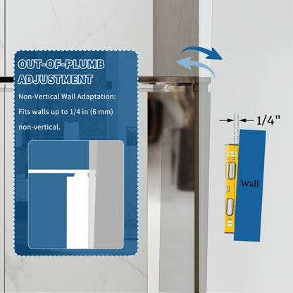 41-42" x 74" Pivot Frameless Shower Door,Chrome,Easy clean|ExBrite Valor Series