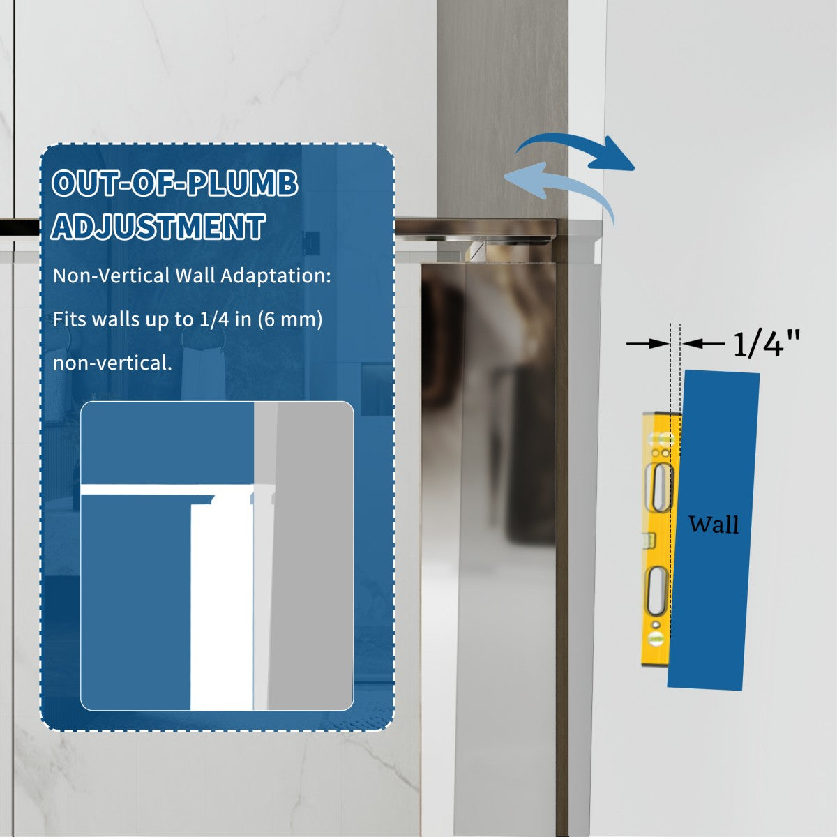 47-48" x 74" Pivot Frameless Shower Door,Chrome,Easy clean|ExBrite Valor Series
