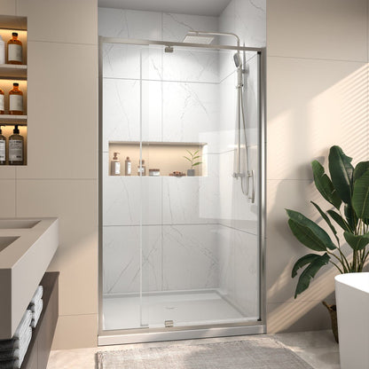Flexi 38 - 42"x71" Frameless Shower Door in Brushed Nickel,Tempered Glass with Seal Strip Parts and Handle,6mm Glass Shower Door