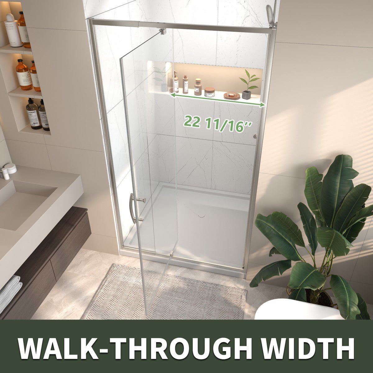 Flexi 38 - 42"x71" Frameless Shower Door in Brushed Nickel,Tempered Glass with Seal Strip Parts and Handle,6mm Glass Shower Door