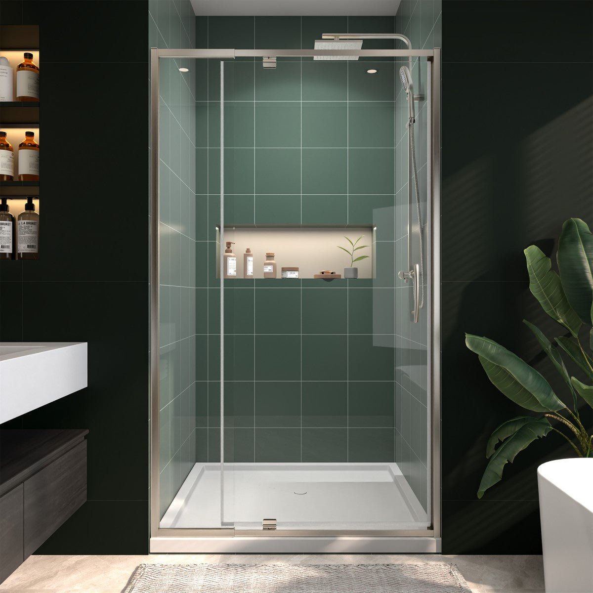 Flexi 38 - 42"x71" Frameless Shower Door in Brushed Nickel,Tempered Glass with Seal Strip Parts and Handle,6mm Glass Shower Door