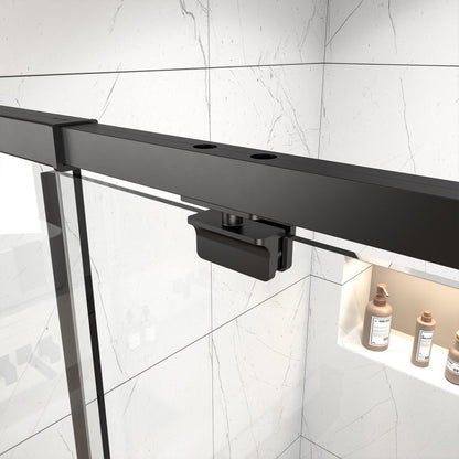 Flexi 38 - 42"x71" Frameless Shower Door in Matte Black,Tempered Glass with Seal Strip Parts and Handle,6mm Glass Shower Door