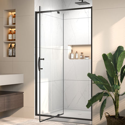 Flexi 38 - 42"x71" Frameless Shower Door in Matte Black,Tempered Glass with Seal Strip Parts and Handle,6mm Glass Shower Door