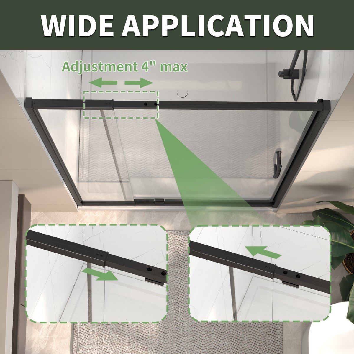 Flexi 38 - 42"x71" Frameless Shower Door in Matte Black,Tempered Glass with Seal Strip Parts and Handle,6mm Glass Shower Door