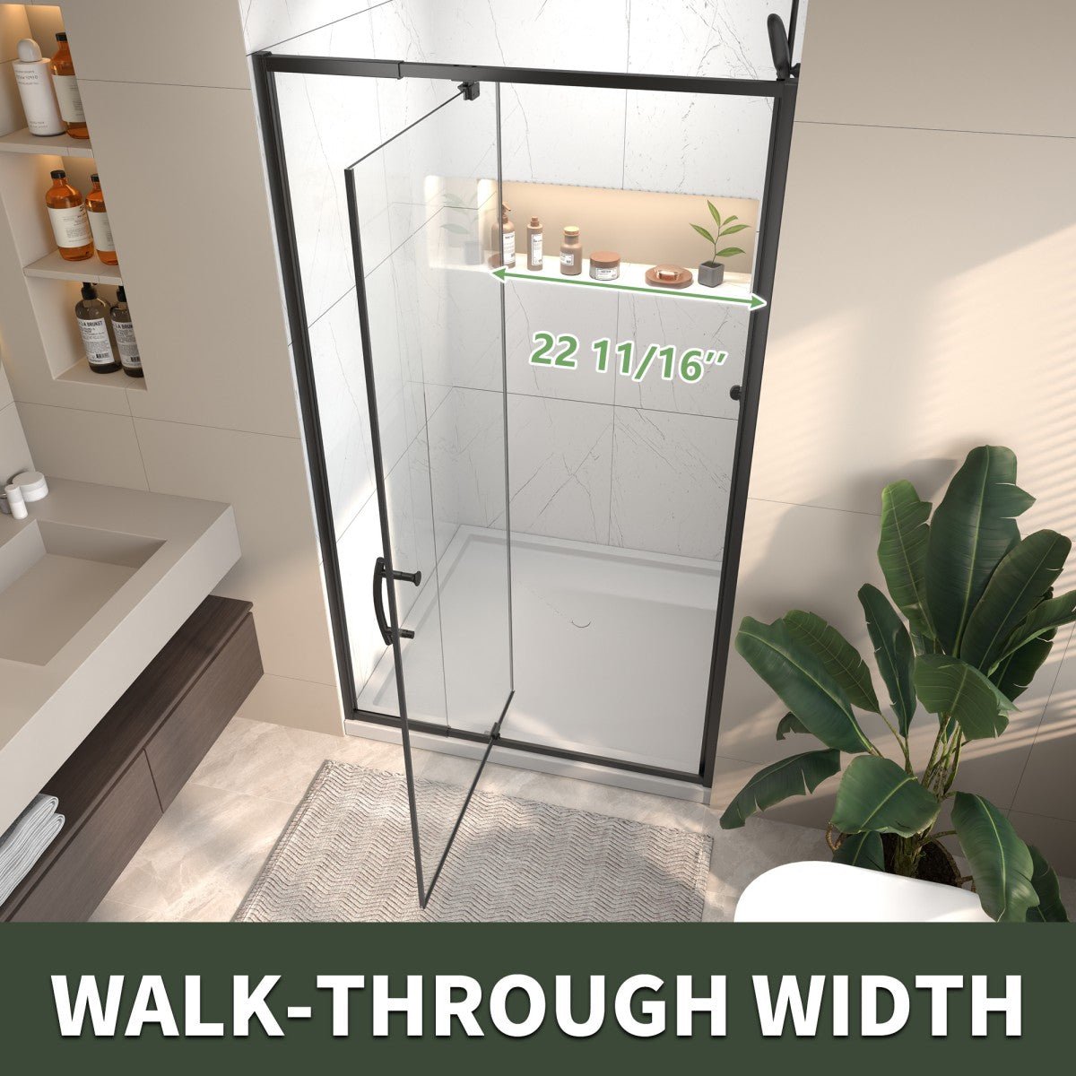 Flexi 38 - 42"x71" Frameless Shower Door in Matte Black,Tempered Glass with Seal Strip Parts and Handle,6mm Glass Shower Door