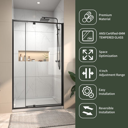 Flexi 38 - 42"x71" Frameless Shower Door in Matte Black,Tempered Glass with Seal Strip Parts and Handle,6mm Glass Shower Door