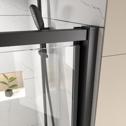 Flexi 38 - 42"x71" Frameless Shower Door in Matte Black,Tempered Glass with Seal Strip Parts and Handle,6mm Glass Shower Door