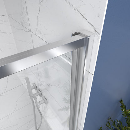 Flexi 44-48"x71" Frameless Shower Door in Brushed Nickel,Water Repellent Glass with Seal Strip Parts and Handle,6mm Glass Shower Door - ExBriteUSA