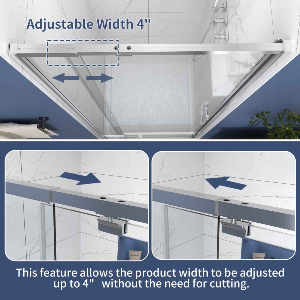 Flexi 44–48 in. W × 71 in. H Shower Door in Chrome with 1/4 in. (6 mm) Textured Rain Glass for Privacy, Seal Strips and Handle