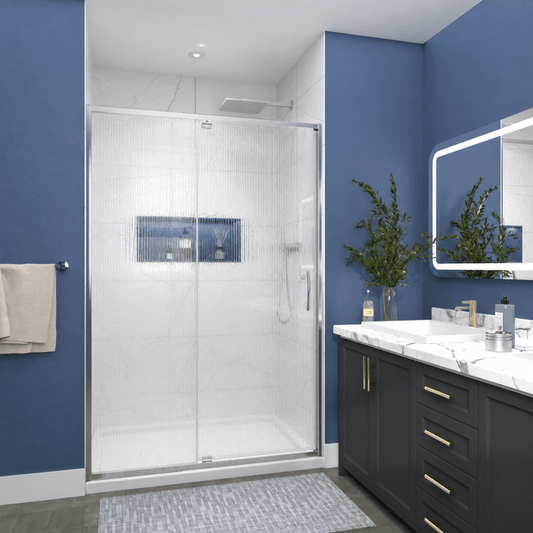 Flexi 44–48 in. W × 71 in. H Shower Door in Chrome with 1/4 in. (6 mm) Textured Rain Glass for Privacy, Seal Strips and Handle