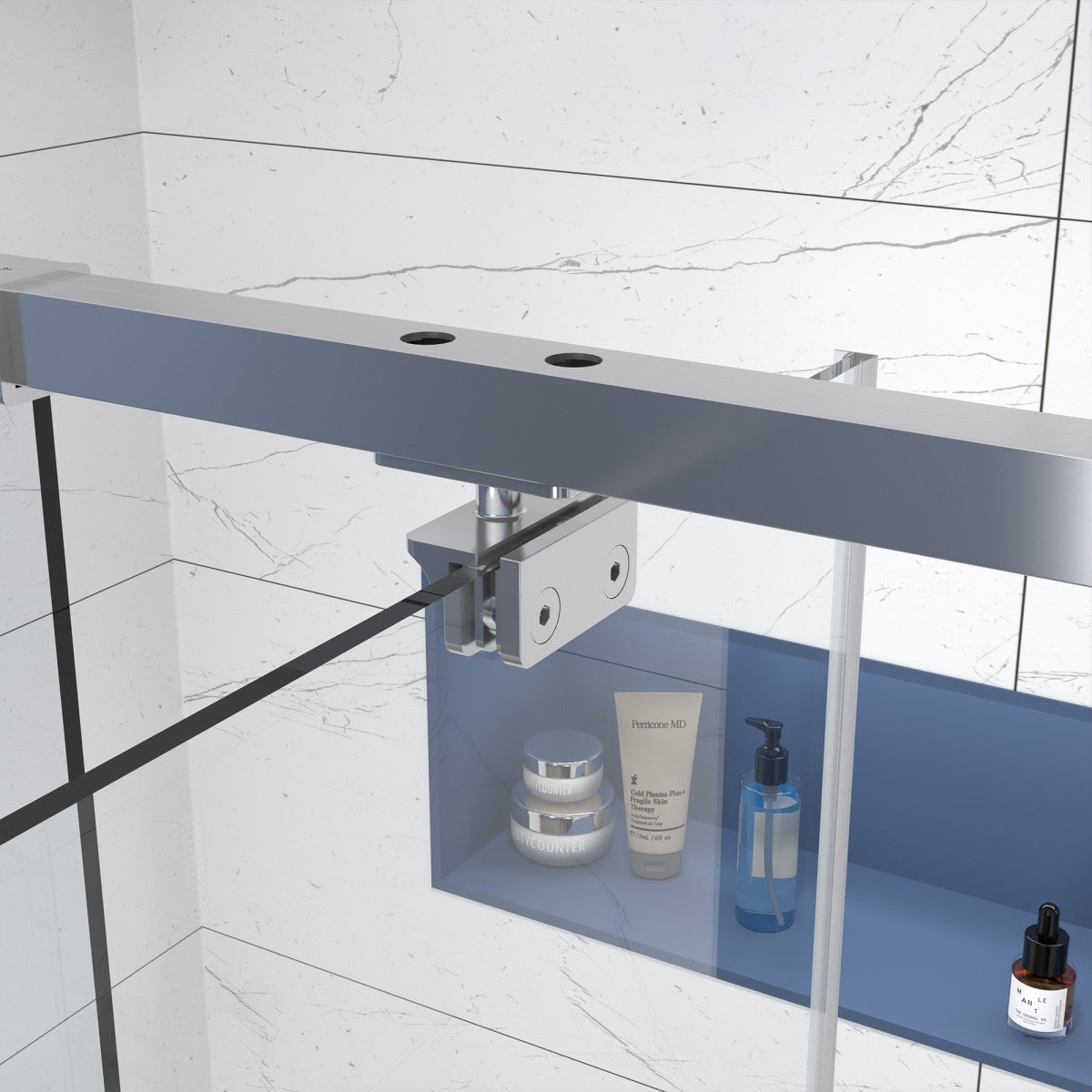 Flexi 44-48"x71" Frameless Shower Door in Brushed Nickel,Water Repellent Glass with Seal Strip Parts and Handle,6mm Glass Shower Door - ExBriteUSA