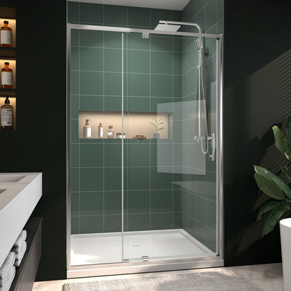 Flexi 44 - 48"x71" Frameless Shower Door in Brushed Nickel,Water Repellent Glass with Seal Strip Parts and Handle,6mm Glass Shower Door