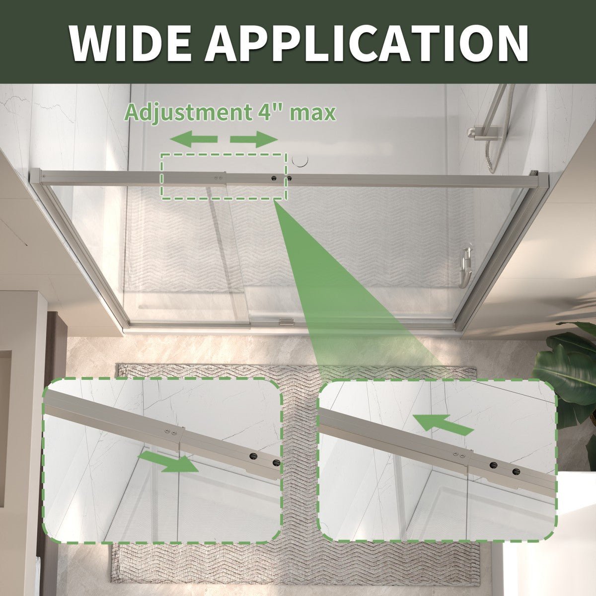 Flexi 44 - 48"x71" Frameless Shower Door in Chrome,Water Repellent Glass with Seal Strip Parts and Handle,6mm Glass Shower Door