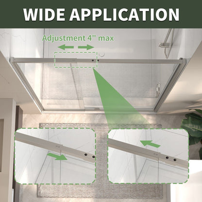 Flexi 44 - 48"x71" Frameless Shower Door in Chrome,Water Repellent Glass with Seal Strip Parts and Handle,6mm Glass Shower Door