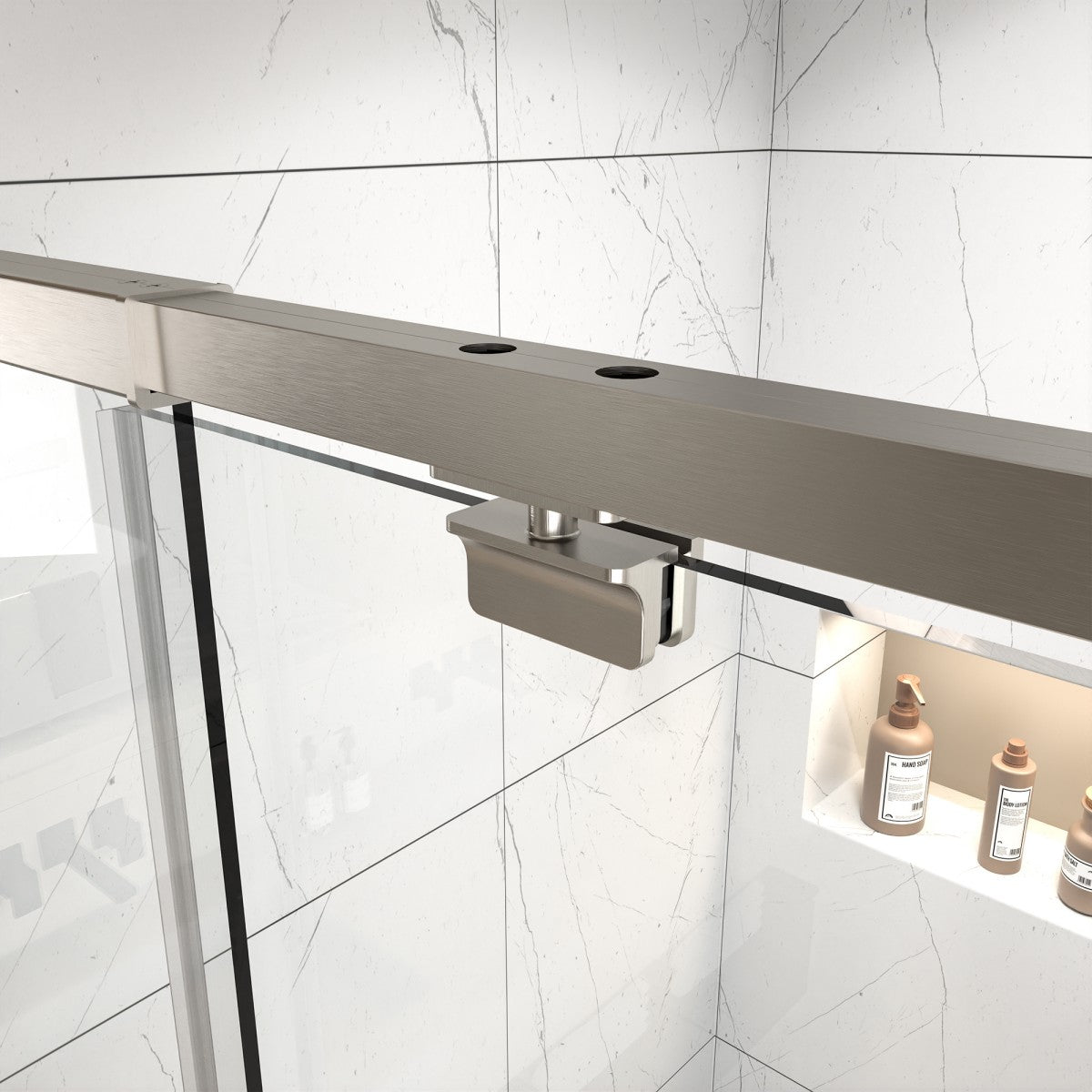 Flexi 44 - 48"x71" Frameless Shower Door in Chrome,Water Repellent Glass with Seal Strip Parts and Handle,6mm Glass Shower Door