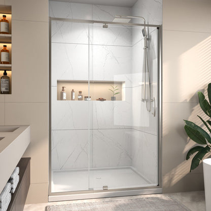 Flexi 44 - 48"x71" Frameless Shower Door in Chrome,Water Repellent Glass with Seal Strip Parts and Handle,6mm Glass Shower Door