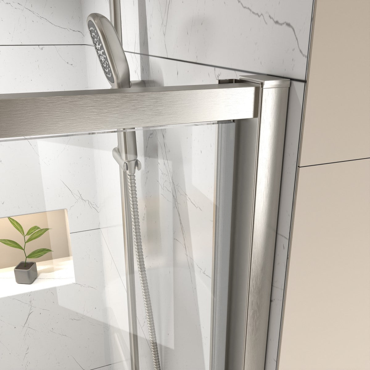Flexi 44 - 48"x71" Frameless Shower Door in Chrome,Water Repellent Glass with Seal Strip Parts and Handle,6mm Glass Shower Door