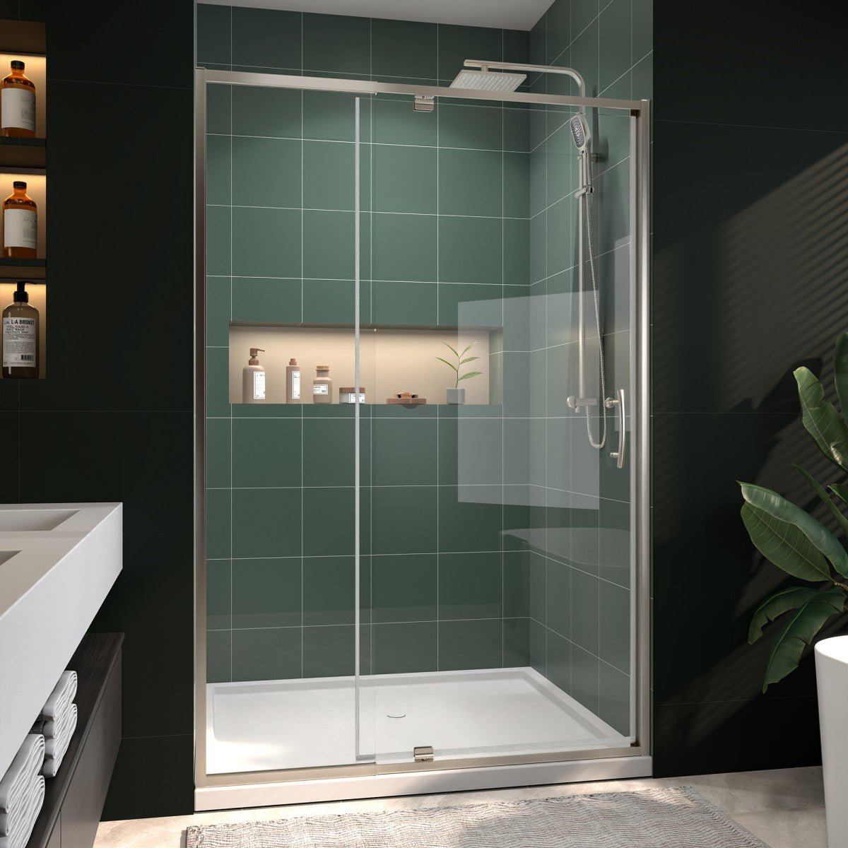 Flexi 44 - 48"x71" Frameless Shower Door in Chrome,Water Repellent Glass with Seal Strip Parts and Handle,6mm Glass Shower Door