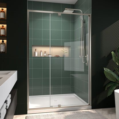 Flexi 44 - 48"x71" Frameless Shower Door in Chrome,Water Repellent Glass with Seal Strip Parts and Handle,6mm Glass Shower Door