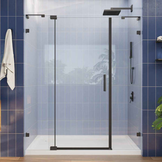 Flexi-L 44-48" W X 70" H Bathroom Glass Shower Doors,Semi-Frameless Matte Black,Tempered Glass Shower Door With Handle
