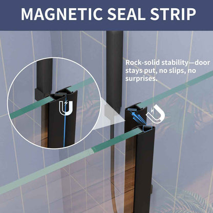 Flexi-L 44-48" W X 70" H Bathroom Glass Shower Doors,Semi-Frameless Matte Black,Tempered Glass Shower Door With Handle