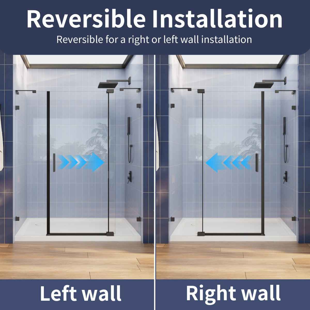 Flexi-L 44-48" W X 70" H Bathroom Glass Shower Doors,Semi-Frameless Matte Black,Tempered Glass Shower Door With Handle