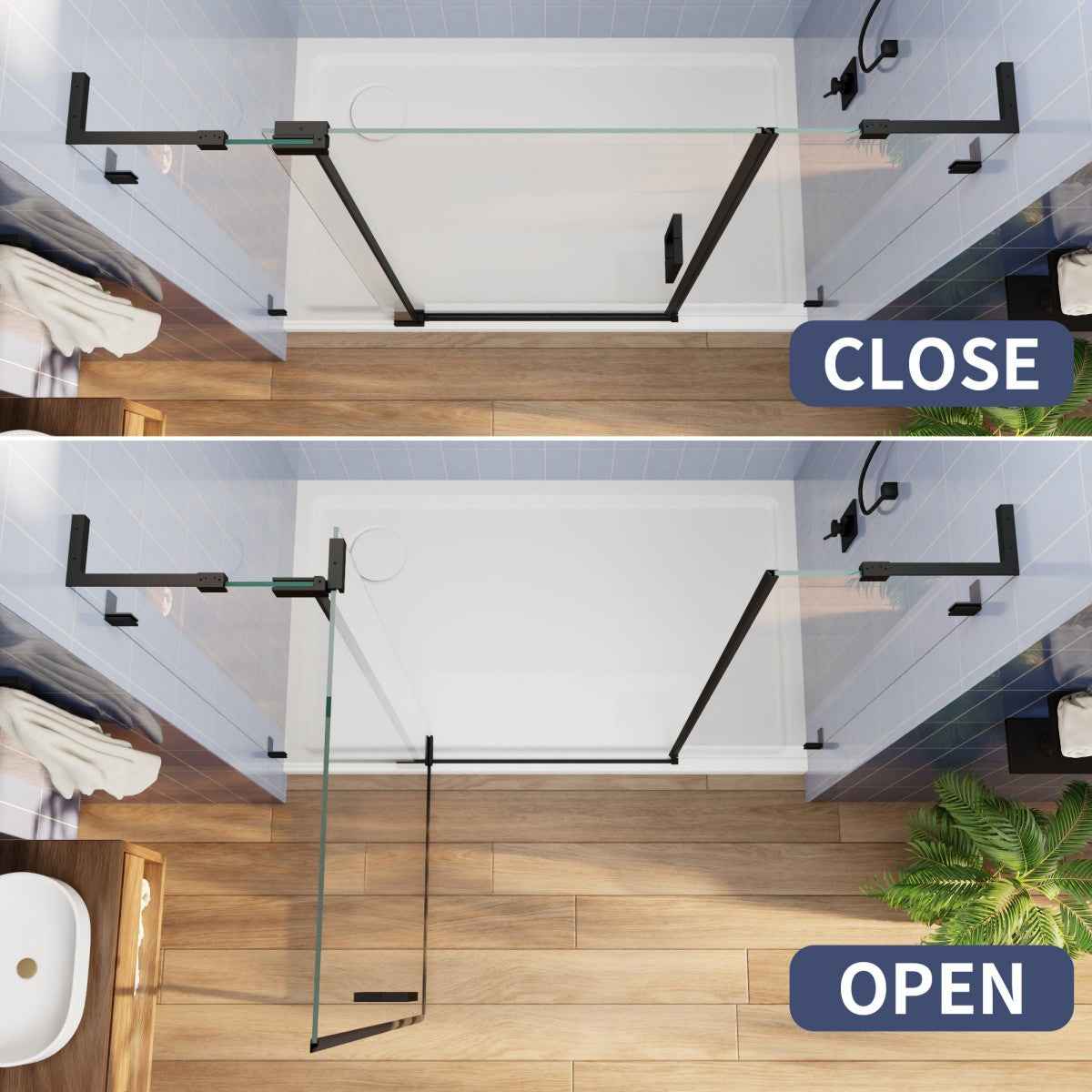 Flexi-L 44-48" W X 70" H Bathroom Glass Shower Doors,Semi-Frameless Matte Black,Tempered Glass Shower Door With Handle