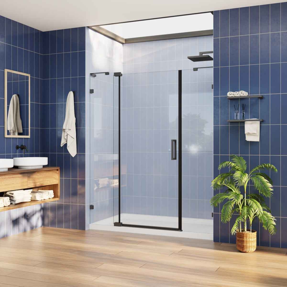 Flexi-L 44-48" W X 70" H Bathroom Glass Shower Doors,Semi-Frameless Matte Black,Tempered Glass Shower Door With Handle