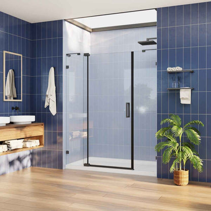 Flexi-L 44-48" W X 70" H Bathroom Glass Shower Doors,Semi-Frameless Matte Black,Tempered Glass Shower Door With Handle