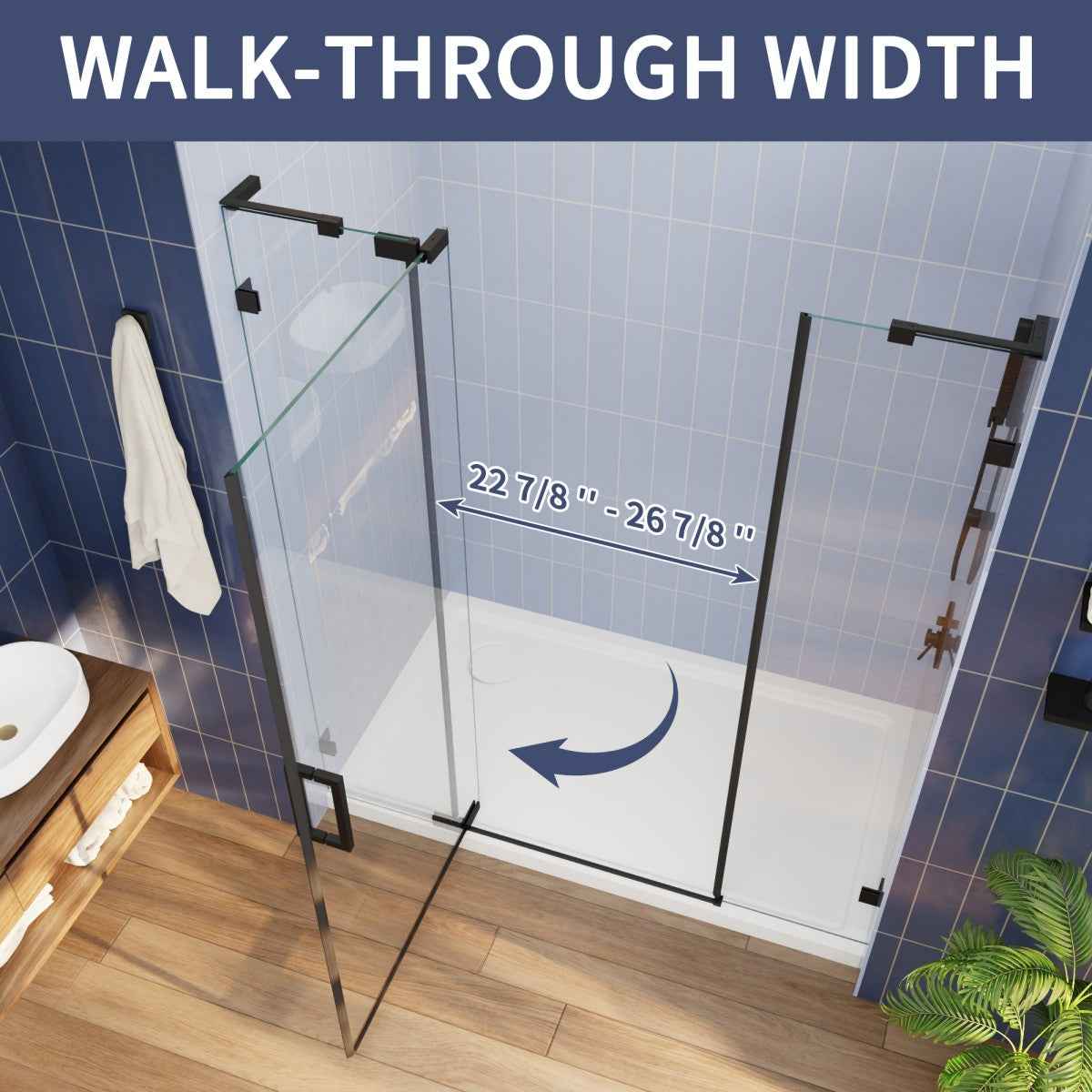 Flexi-L 44-48" W X 70" H Bathroom Glass Shower Doors,Semi-Frameless Matte Black,Tempered Glass Shower Door With Handle