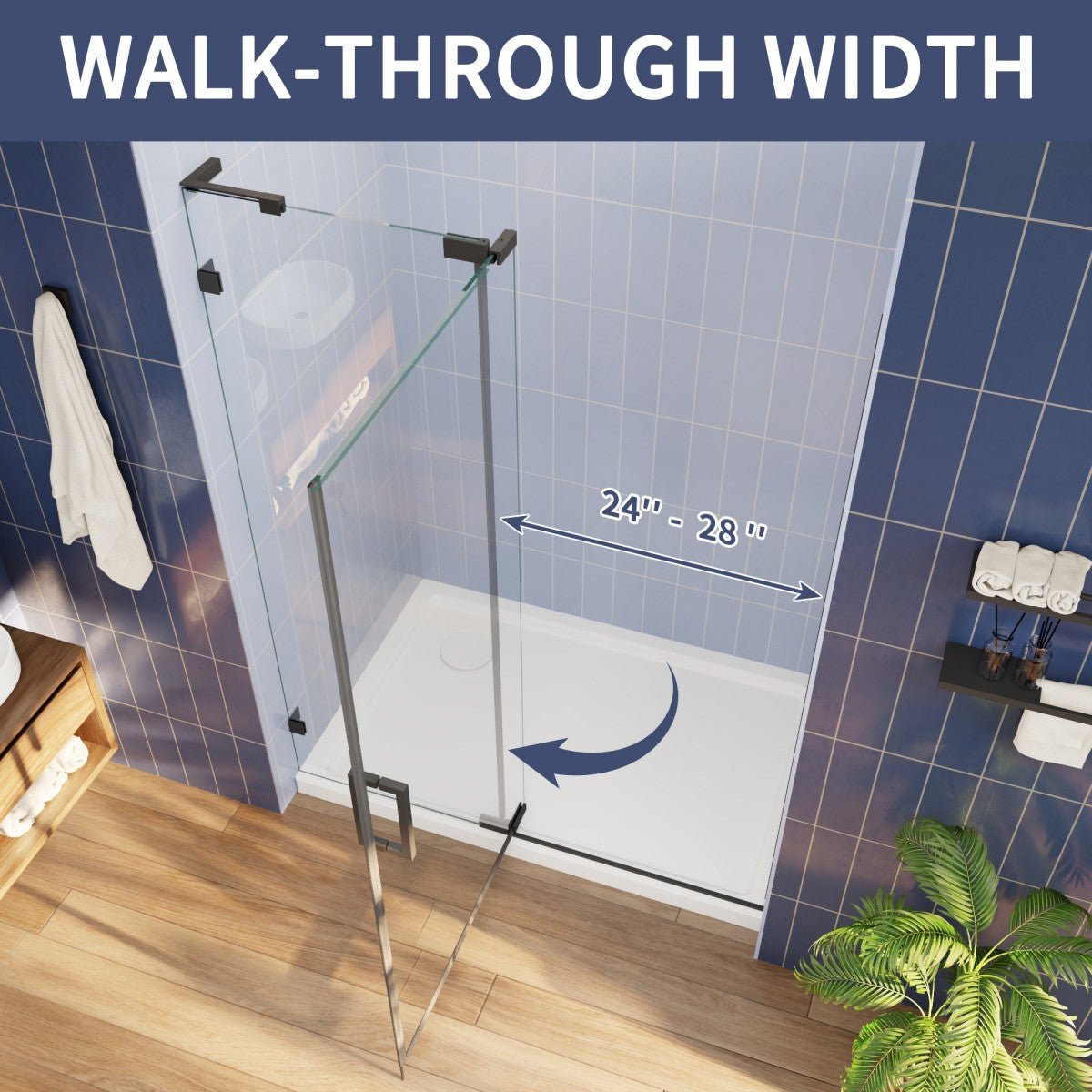 Flexi-L 50-54" W X 70" H Black Pivot Shower Door, Frameless Matte Black Tempered Glass with Handle
