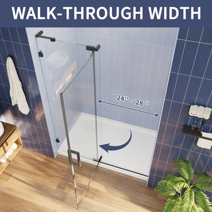 Flexi-L 50-54" W X 70" H Black Pivot Shower Door, Frameless Matte Black Tempered Glass with Handle