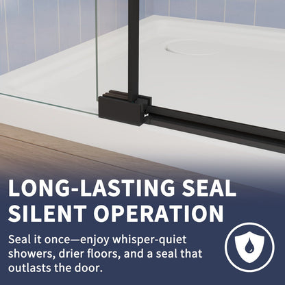 Flexi-L 50-54" W X 70" H Black Pivot Shower Door, Frameless Matte Black Tempered Glass with Handle