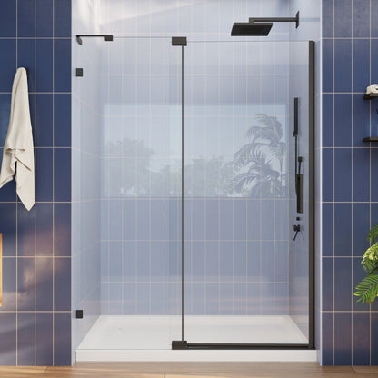 Flexi-L 50-54" W X 70" H Black Pivot Shower Door, Frameless Matte Black Tempered Glass with Handle