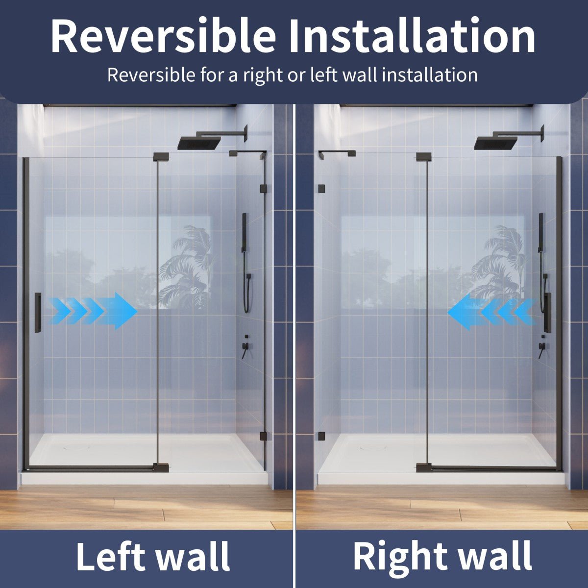 Flexi-L 50-54" W X 70" H Black Pivot Shower Door, Frameless Matte Black Tempered Glass with Handle