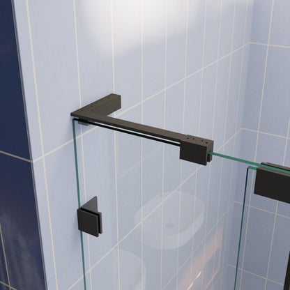 Flexi-L 50-54" W X 70" H Black Pivot Shower Door, Frameless Matte Black Tempered Glass with Handle