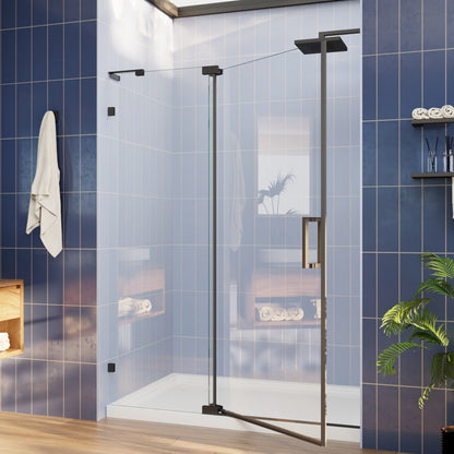 Flexi-L 50-54" W X 70" H Black Pivot Shower Door, Frameless Matte Black Tempered Glass with Handle