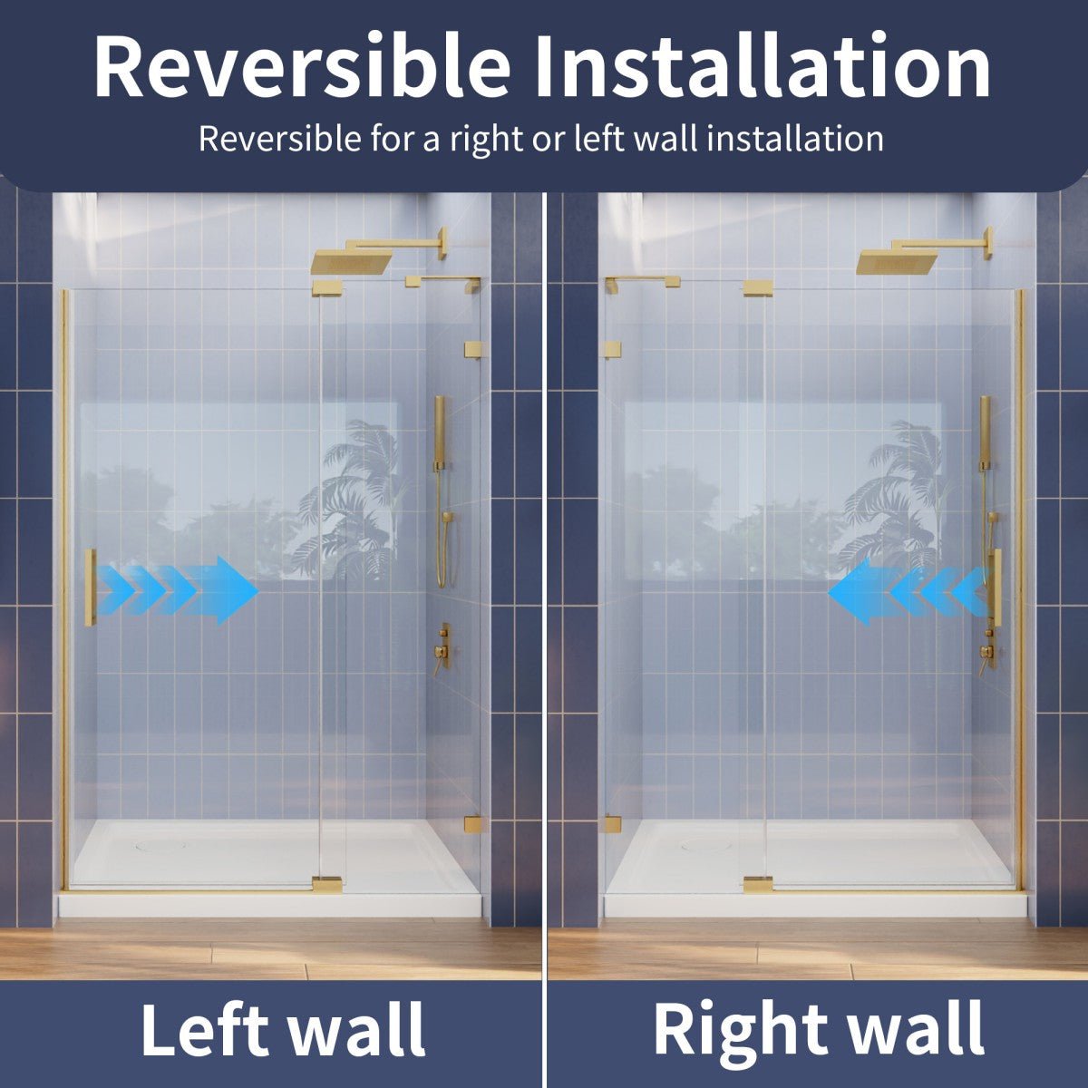 Flexi-L Brushed Gold Semi Frameless Shower Screen 44-48" W X 70" H Tempered Glass Bathroom Shower Doors With Handle