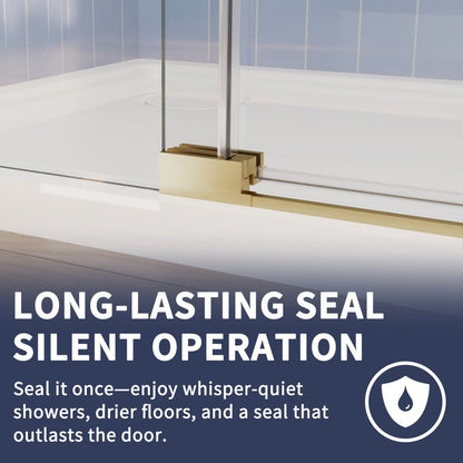 Flexi-L Brushed Gold Semi Frameless Shower Screen 44-48" W X 70" H Tempered Glass Bathroom Shower Doors With Handle