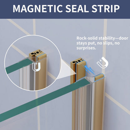 Flexi-L Brushed Gold Semi Frameless Shower Screen 44-48" W X 70" H Tempered Glass Bathroom Shower Doors With Handle