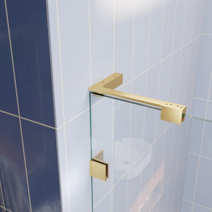 Flexi-L Brushed Gold Semi Frameless Shower Screen 44-48" W X 70" H Tempered Glass Bathroom Shower Doors With Handle