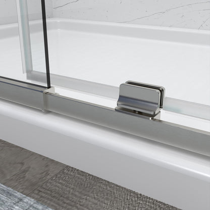 Flexi Showers 56-60" W x 71" H Glass Shower Doos Semi-Frameless,6mm Clear Tempered Glass Panel, Brush Nickel Finish - ExBriteUSA